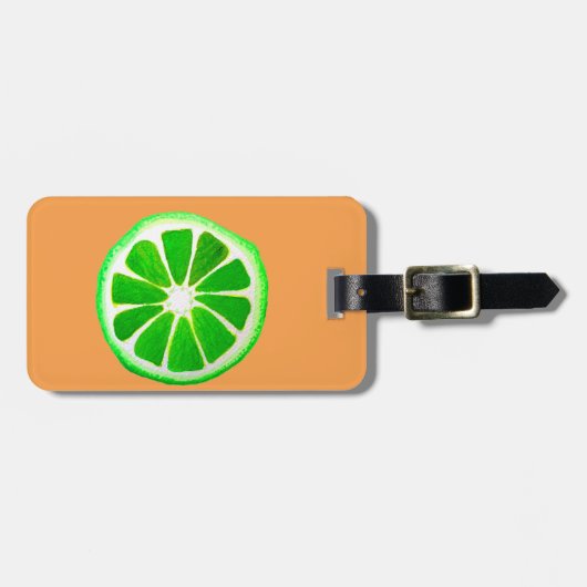 アポップ・アートのート柑橘系ライムフルーツオリジナル水彩 ラゲッジタグ (正面横)