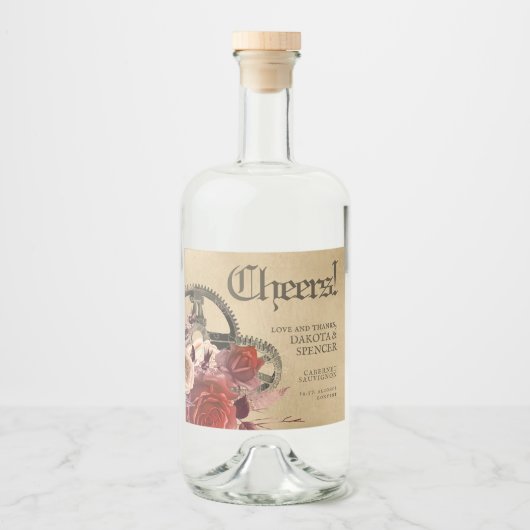 アポリカリースチームパンク |ヴィンテージムーンシャインまたはヴィノ リキュールボトルラベル (正面)