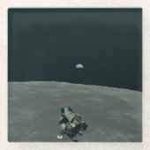 アポロ月着陸船と月の地球の上昇 ガラスコースター (正面)