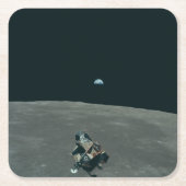 アポロ月着陸船と月の地球の上昇 スクエアペーパーコースター (正面)