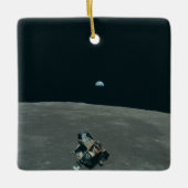 アポロ月着陸船と月の地球の上昇 セラミックオーナメント (正面)