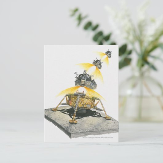 アポロ11イーグルモジュールが月から離陸 ポストカード (スタンド正面)