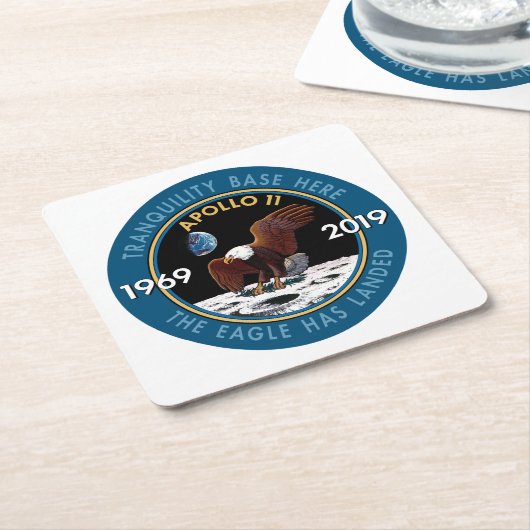 アポロ11第50記念日の代表団パッチの記章 スクエアペーパーコースター (アングル)
