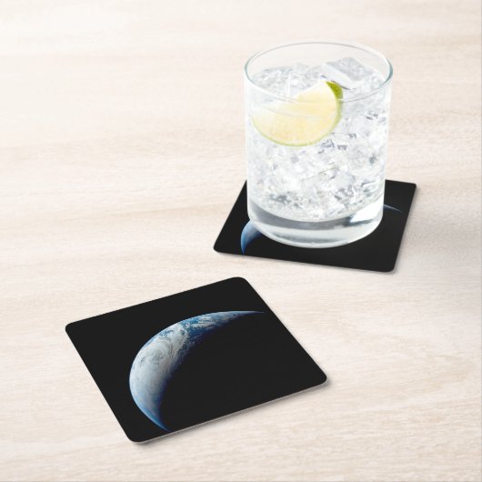 アポロ4ミッションから取り出された三日月地球。 スクエアペーパーコースター (インサイチュ)