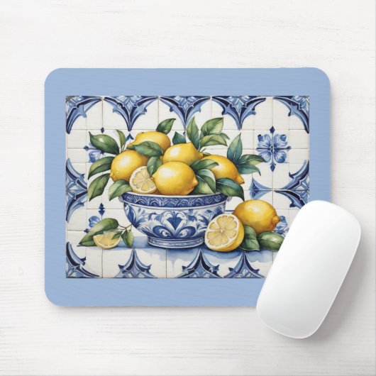 アマイタリアンルフィの青い白いタイルのレモンのボウル マウスパッド (マウス)