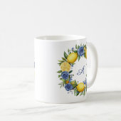 アマイタリアンルフィの青い花とレモン コーヒーマグカップ (正面右)