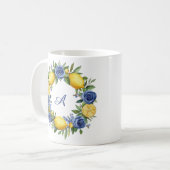 アマイタリアンルフィの青い花とレモン コーヒーマグカップ (正面左)