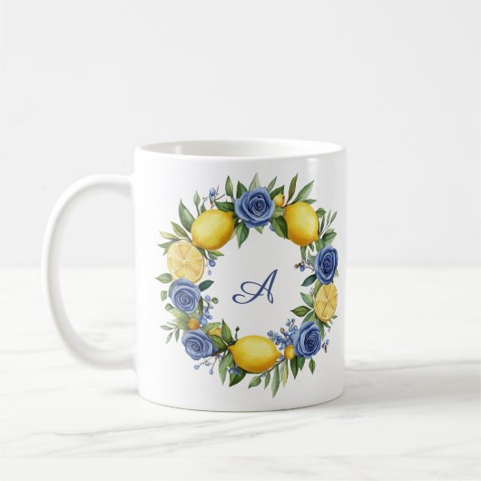 アマイタリアンルフィの青い花とレモン コーヒーマグカップ (左)