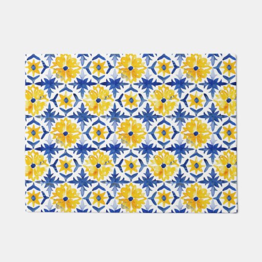 アマイタリアンルフィの青い黄色のタイル ドアマット (正面)