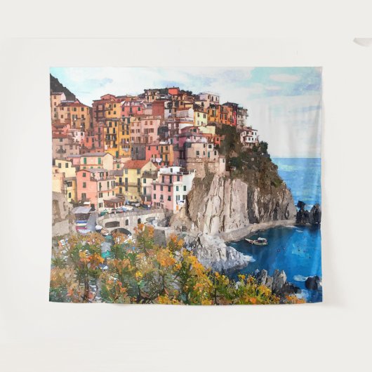 アマイタリアンルフィコーストウォーターカラーアート絵画ズ タペストリー (正面(横))