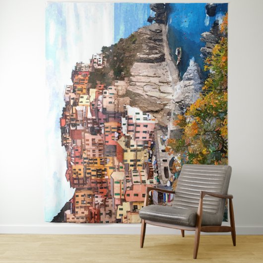 アマイタリアンルフィコーストウォーターカラーアート絵画ズ タペストリー (インサイチュ)