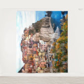 アマイタリアンルフィコーストウォーターカラーアート絵画ズ タペストリー (正面)