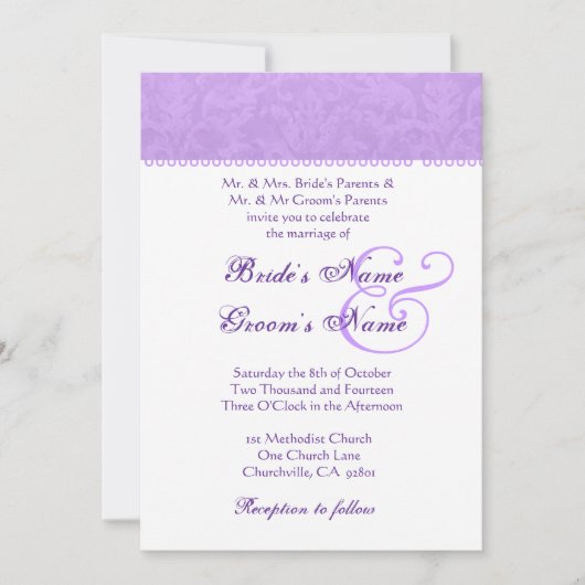 アマガサイリス パープルとホワイトのダマスク 結婚式招待状 招待状 (正面)