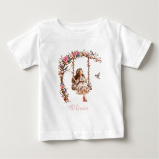 アマジグ庭園の少女スイング - モロッコのベルベル柄フロ ベビーTシャツ