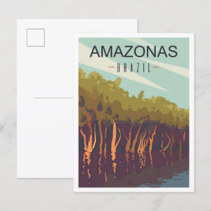 アマゾナスブラジルアートヴィンテージトラベルイラストレーション ポストカード