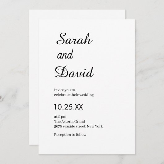 アマゾンフォントクラシックシック白黒結婚ズ 招待状 (正面/裏面)