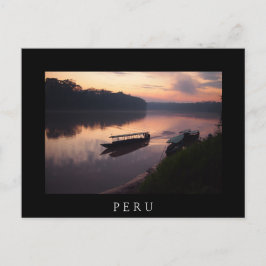 アマゾン熱帯雨林の川にボートの黒はがき ポストカード