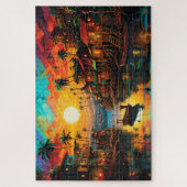 🌅アマゾン魚釣りヴィレッジサンセット ジグソーパズル (縦)