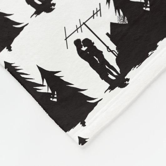 アマチュア無線のキスをするなカップルのシルエットのフリースブランケット フリースブランケット (角)