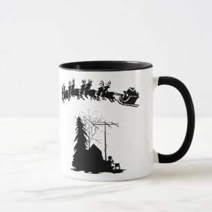 アマチュア無線のクリスマスのマグ-シルエットのオペレータ及びサンタ マグカップ