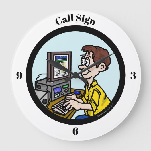 アマチュア無線のデジタルモードオペレータ柱時計 ラージ壁時計 (正面)