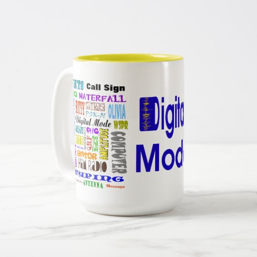アマチュア無線のデジタルモード単語のコラージュのマグ ツートーンマグカップ (正面左)