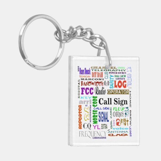 アマチュア無線の単語のコラージュのキーホルダーはそれをカスタマイズ! キーホルダー (正面左)