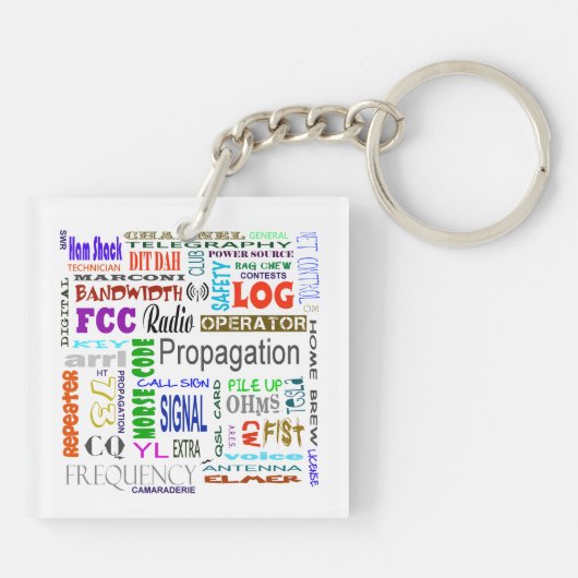 アマチュア無線の単語のコラージュのキーホルダーはそれをカスタマイズ! キーホルダー (裏面)