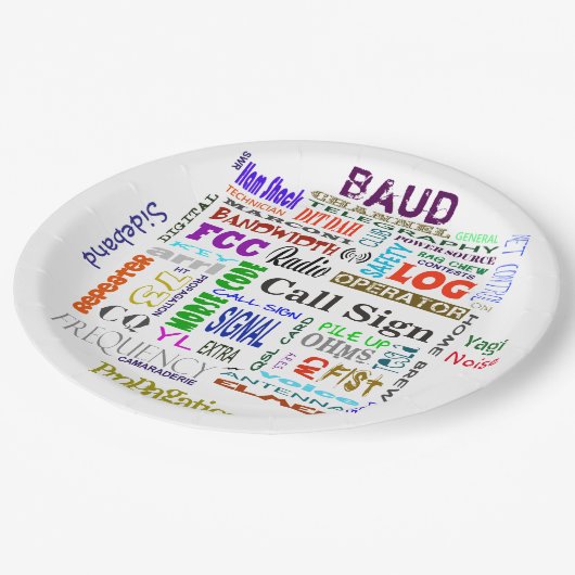 アマチュア無線の単語のコラージュの紙皿はそれをカスタマイズ! ペーパープレート (アングル)