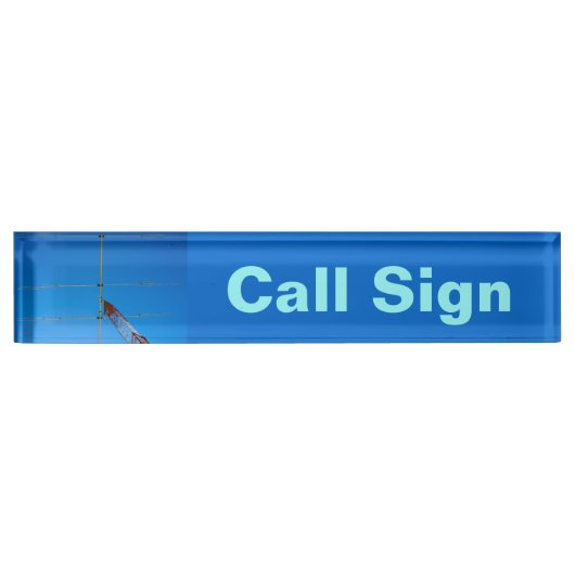 アマチュア無線呼出符号およびアンテナ2 blue bg デスクネームプレート (正面)