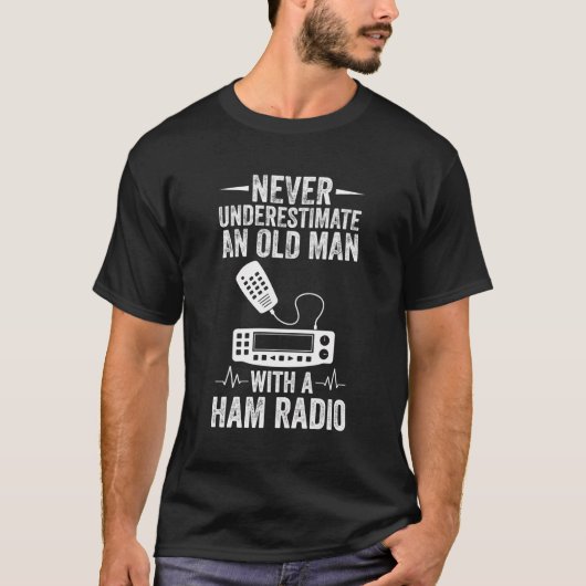 アマチュア・ラジオの老人でHamラジオを持つ Tシャツ (正面)