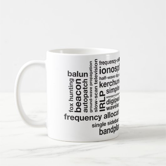 アマチュアHamラジオWordcloud MugとCallsign コーヒーマグカップ (左)