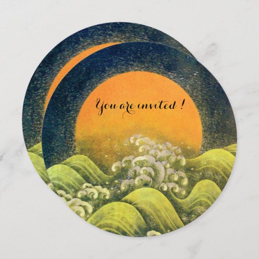 アマテラス、太陽の女神、イエローブラックブラウン 招待状 (正面/裏面)