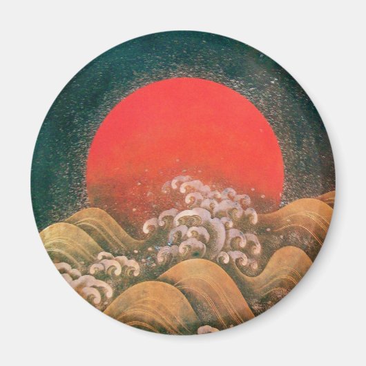 アマテラス、太陽の女神、赤黒褐色の金ゴールド マグネット (正面)