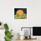 アマテラス、太陽の女神、黄色の緑の白黒 ポスター (ホームオフィス)