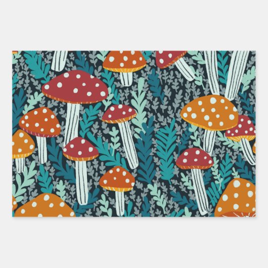 アマニタの魔法のキノコのシダのパターンのギフト ラッピングペーパーシート (正面)