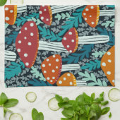 アマニタの魔法のキノコのシダの森のパターン キッチンタオル (折り畳み)