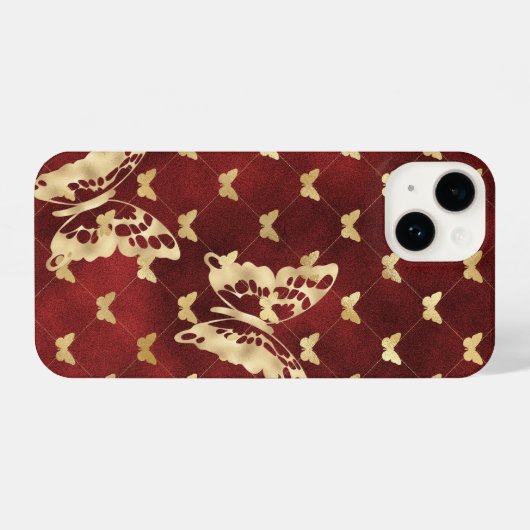 アマランスベルベットゴールデン蝶iPhone 14ケース iPhoneケース (裏面横)