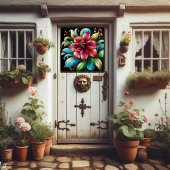 アマリお洒落リス花フェイクステンドグラス ウィンドウサイン