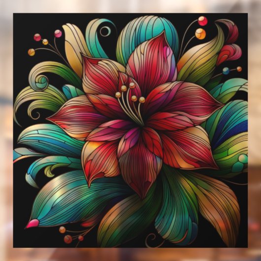 アマリお洒落リス花フェイクステンドグラス ウィンドウサイン (シート2)