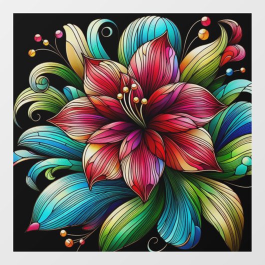 アマリお洒落リス花フェイクステンドグラス ウィンドウサイン (シート)