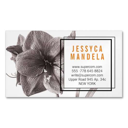 アマリモダンリフラワーオレンジビジネスカードマーニュ マグネット名刺 (正面)