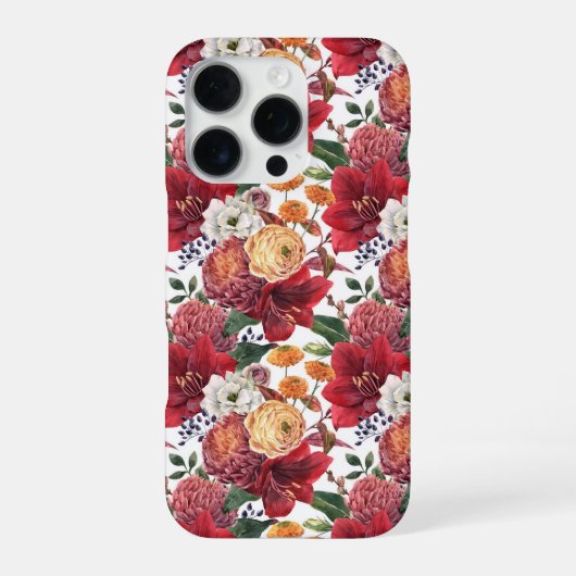 アマリリスとキクのフラワーパターン iPhoneケース (裏面)
