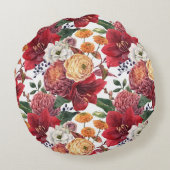 アマリリスとキクの花柄 ラウンドクッション (裏面)