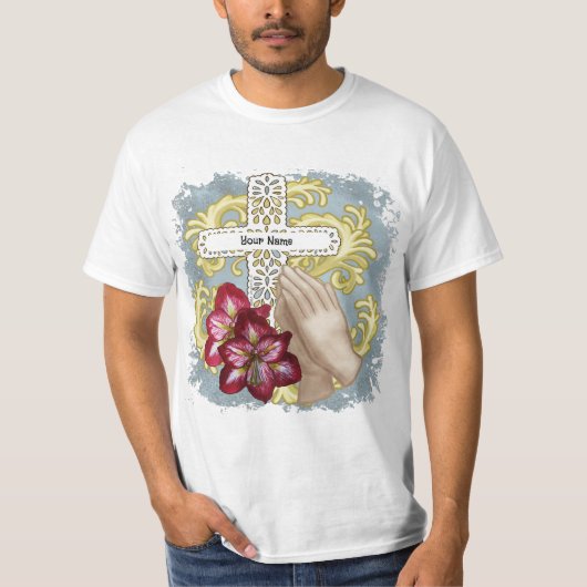アマリリスとキリスト教の十字架 Tシャツ (正面)