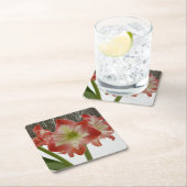 アマリリスインスノーレッドホリデーウィンターフローラ スクエアペーパーコースター (インサイチュ)