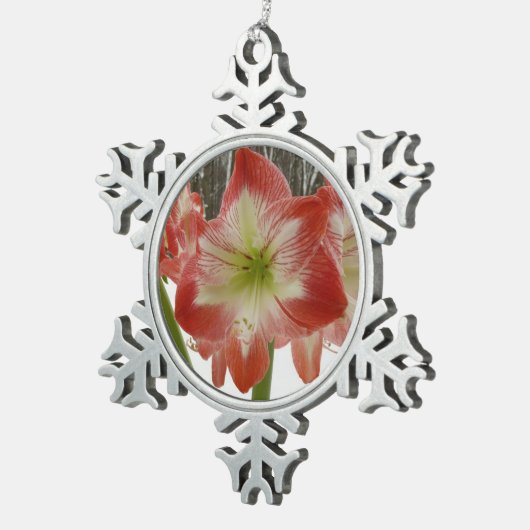 アマリリスインスノーレッドホリデーウィンターフローラ スノーフレークピューターオーナメント (右)