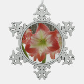 アマリリスインスノーレッドホリデーウィンターフローラ スノーフレークピューターオーナメント (正面)