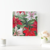 アマリリスポインセチア雑種AIアート スクエア壁時計 (ホーム)