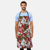 アマリリス&ホリーレッドクリスマス エプロン (着用した状態)